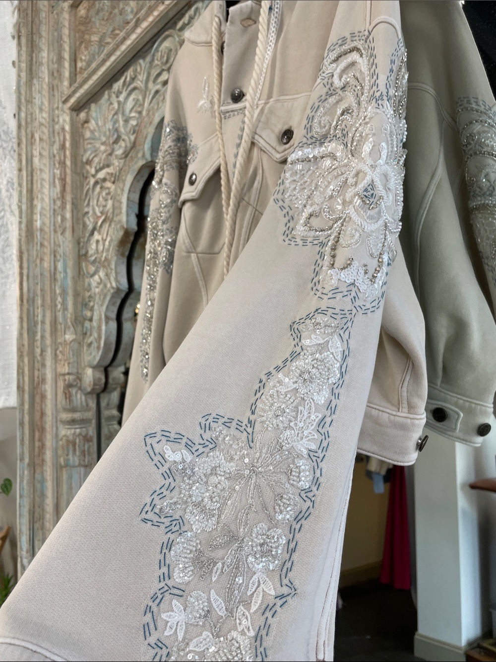 Free People Cream Embroidered Hooded Crop Jacket - Picture 4 of 14